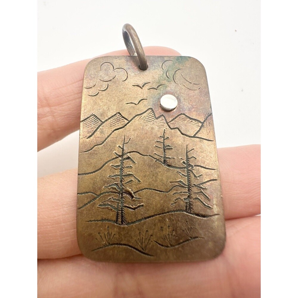 Artisan Handcrafted Copper Sterling Mountain Scenery Pendant
